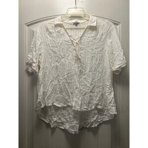 NWT Ecote Women’s Short  V-Neck Crisscross Tie Front Sleeve Top Size M White‎